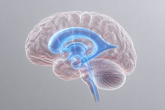 Translucent Brain With Glowing Ventricular System Anatomy