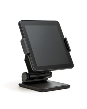 unbranded tablet stand with with tablet in black color isolated on white background