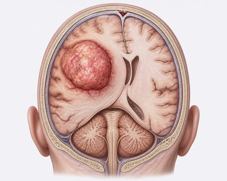 Brain tumor causing midline shift medical illustration