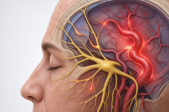 Trigeminal nerve and meningeal vessels migraine mechanism