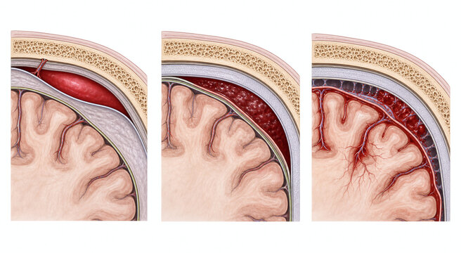 Meningeal hemorrhage comparison in cranial cross section