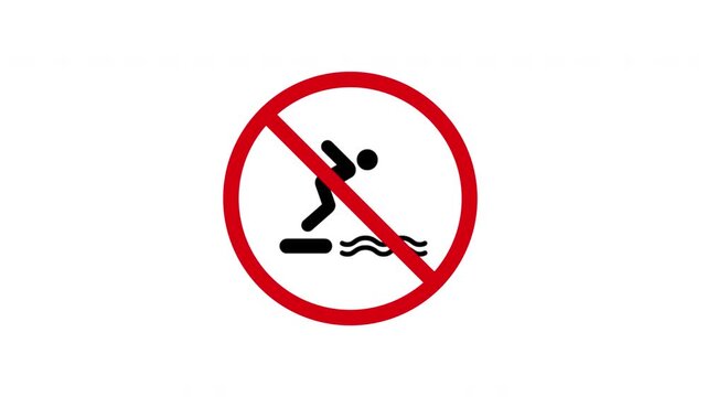 No Diving Prohibition Sign Animated Icon With Alpha Channel. Forbidden Diving Warning And Restriction Motion Graphic. Stop And Ban Notice. On Transparent Background