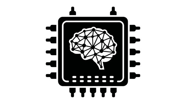 AI Brain Chip: An iconic representation of artificial intelligence, featuring a stylized brain network superimposed on a microchip, symbolizing advanced technology and computation.