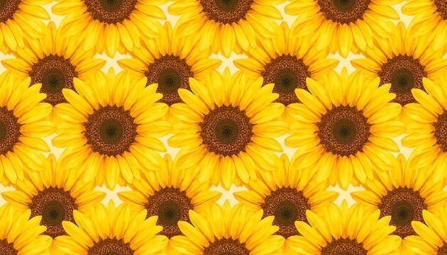 Vibrant seamless pattern with bright yellow sunflowers on a light background for summer decor