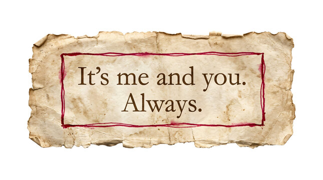 Antique paper scroll with romantic love quote on transparent background