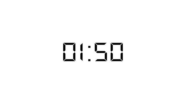 2 minutes countdown timer animation from 120 seconds to 0 seconds on a transparent background, two minute countdown timer complete in one minute,2 minute timer video in 4k