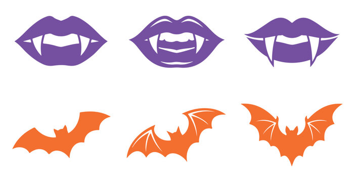Halloween vampire mouth and fangs vector silhouette design isolated on white background