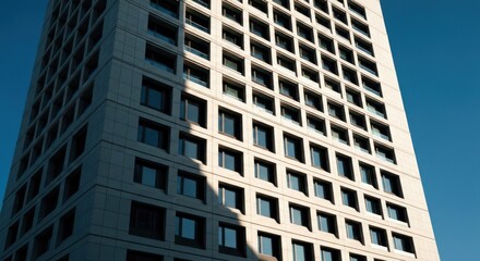 Fototapeta premium Modern high-rise building against a bright blue sky