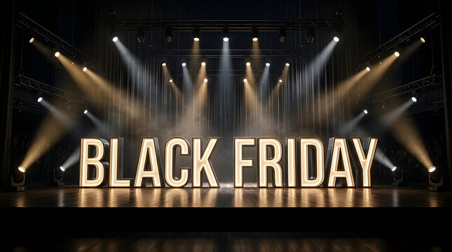 Black Friday sale announcement with illuminated stage signage