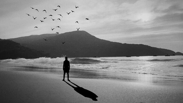 man walking on the beach slow motion