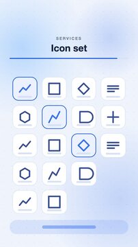 Business icon grid popping in wave, blue flat design vertical 9:16 seamless loop HD motion graphic background