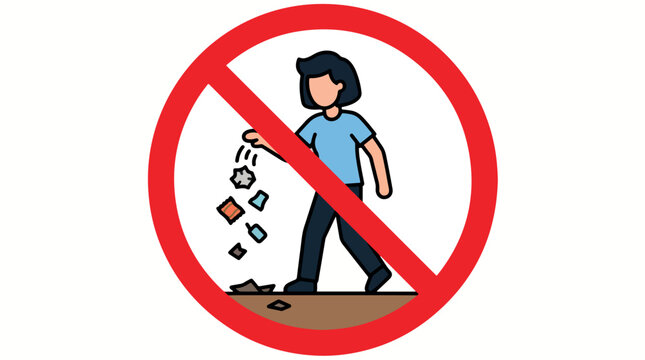 No littering sign with a person dropping trash on the ground illustration.