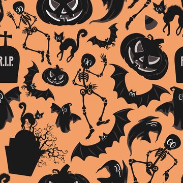 Vintage Halloween Spooky Retro Style Seamless Tileable Repeat Textile Pattern Design

