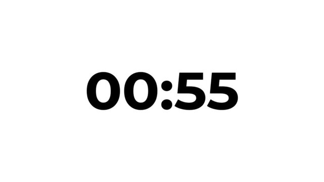 Countdown video, One minute countdown animation from 60 second to 0 seconds on a transparent background, 60 seconds countdown video in 4k