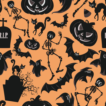 Vintage Halloween Spooky Retro Style Seamless Tileable Repeat Textile Pattern Design EPS

