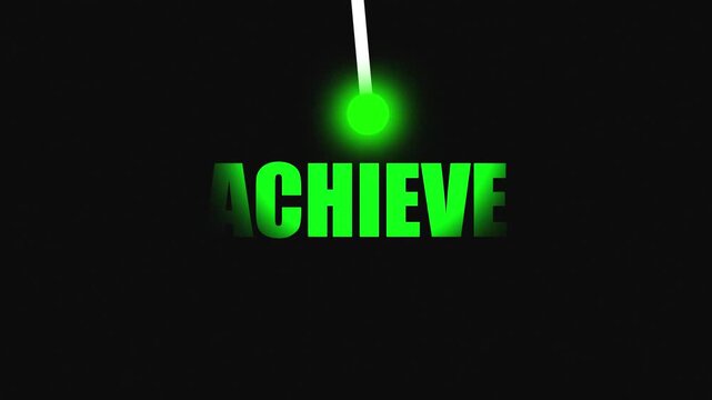 Digital welcome visual with gradient "ACHIEVE" text, glowing cyan dot, and white laser animation. Gradient Colored Text with Glowing white Laser Beam welcome.4k video black background,