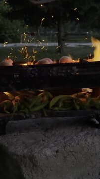 Preparing the Grill by Igniting and Fanning Charcoal Fire for Summer Outdoor Cooking