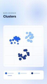 Scatter plot points forming clusters, blue flat design vertical 9:16 seamless loop HD motion graphic background