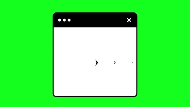 An animation featuring a minimalist-style web browser interface with black arrows on a bright green screen background, perfect for digital projects and media presentations