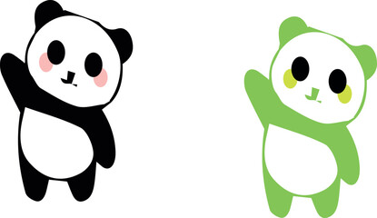Two cute cartoon panda bears waving hello in a simple hand drawn style isolated on a white background design © ProvasuChandra