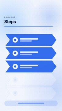 Chevron process steps advancing, blue flat design vertical 9:16 seamless loop HD motion graphic background