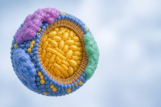 Lipoprotein particle cutaway scientific biomolecular illustration