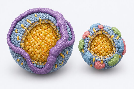 LDL and HDL lipoprotein particle comparison illustration
