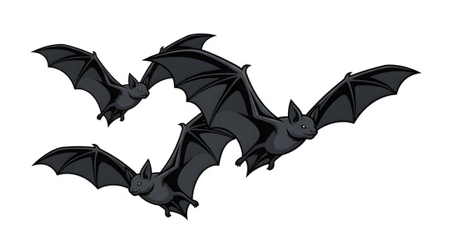 Three dark bats flying in group for halloween illustration