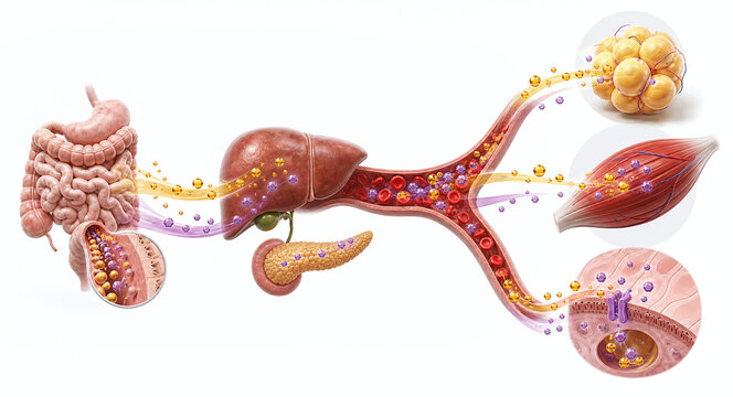 Metabolic nutrient transport pathway through organs and tissues