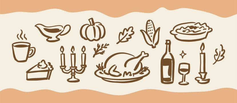 Thanksgiving Dinner Hand Drawn Doodle Set
