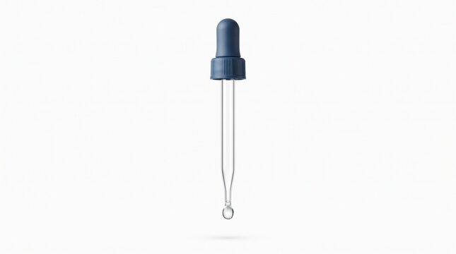 Medical Glass Dropper for Oil and Medicine Isolated on White Background with Blue Rubber Bulb for Laboratory or Skincare Use