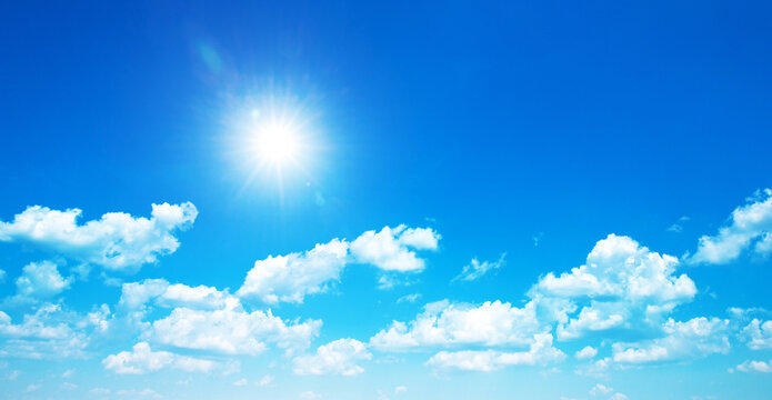 Sun in sky. Blue sky background.