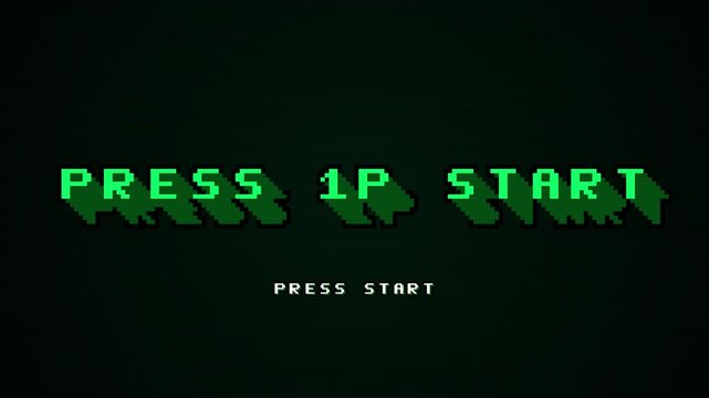 Retro smartphone game start screen with blinking text animation
