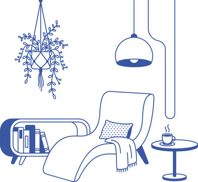 Cozy Reading Corner with Chaise Lounge and Plant Illustration