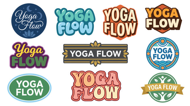A colorful array of yoga flow logos designed to convey tranquility and wellness, suitable for wellness studios or yoga practitioners promoting healthy lifestyles.
