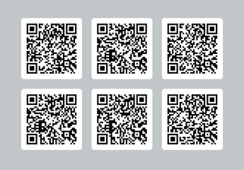 Fototapeta premium QR Code Icon Set Collection with Rounded Square Cards Scan Technology Symbol Grid Layout Digital Payment Contactless Design Elements Mockup