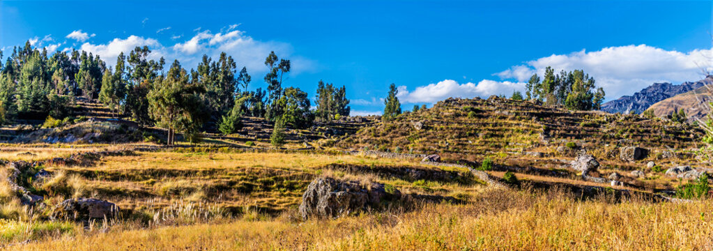 A view of the rugged terrain of the Colca Valley area of the Andes in southern Peru in the dry season