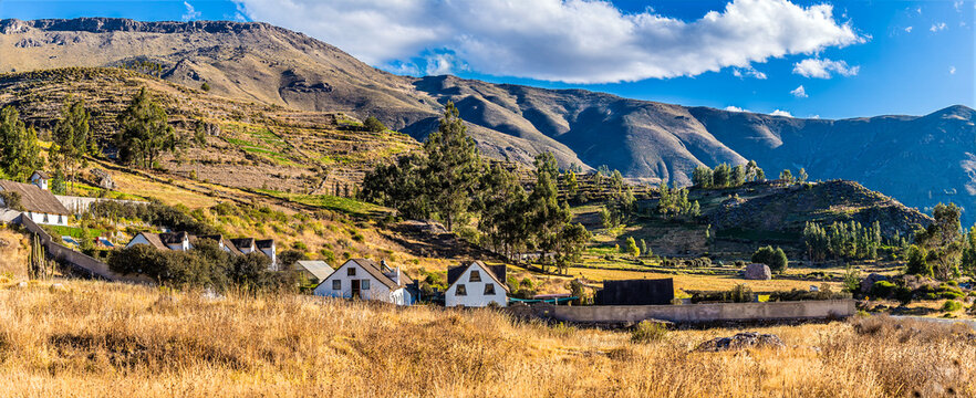 A view of a rural settlement in the Colca Valley area of the Andes in southern Peru in the dry season