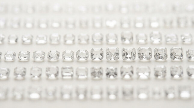 Rows of square cut diamonds on white background