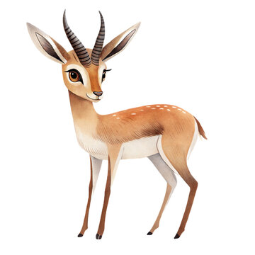 Cute watercolor illustration of a friendly baby gazelle character isolated