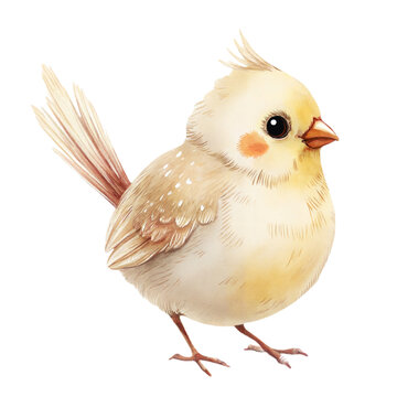 Cute watercolor illustration of a friendly little bird character isolated