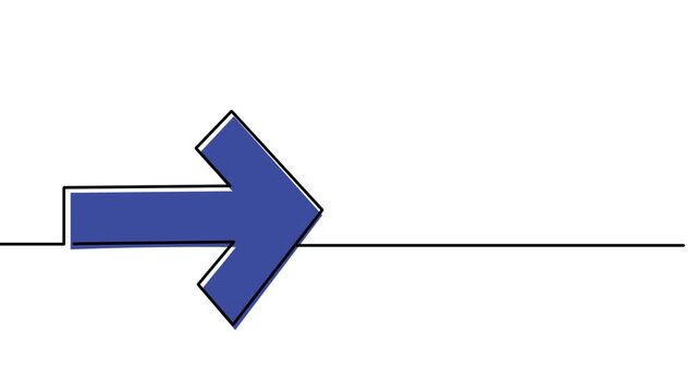 right directional arrow pointer indicator navigation forward sign symbol one continuous line art drawing animation , animated monoline isolated symbol blue outline on white background