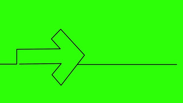 right directional arrow pointer indicator navigation forward sign symbol one continuous line art drawing animation , animated monoline isolated symbol black outline on green screen background bg sign
