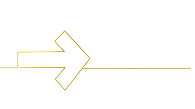 right directional arrow pointer indicator navigation forward sign symbol one continuous line art drawing animation , animated monoline isolated symbol golden outline on white background