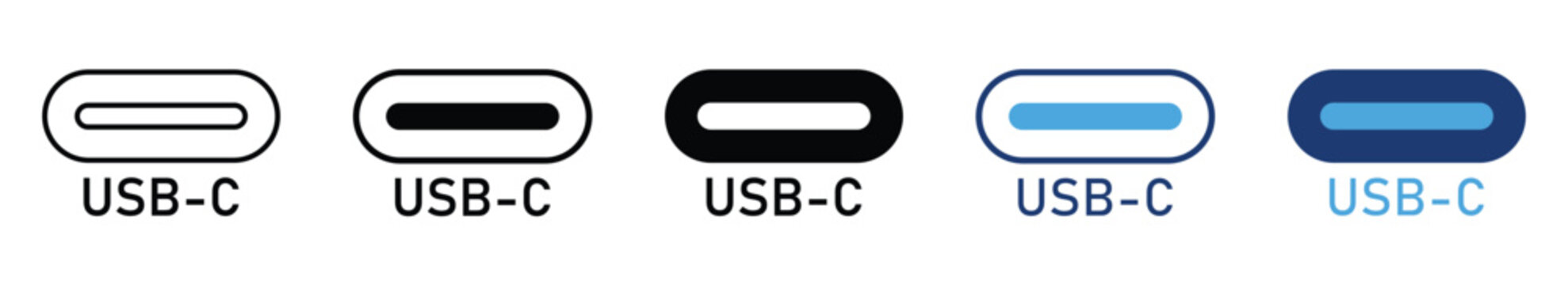 USB type-C connector icon, universal USB-C port and charging cable symbol for data transfer, power and electronic devices vector illustration