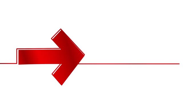 right directional arrow pointer indicator navigation forward sign symbol one continuous line art drawing animation , animated monoline isolated symbol red outline on white background