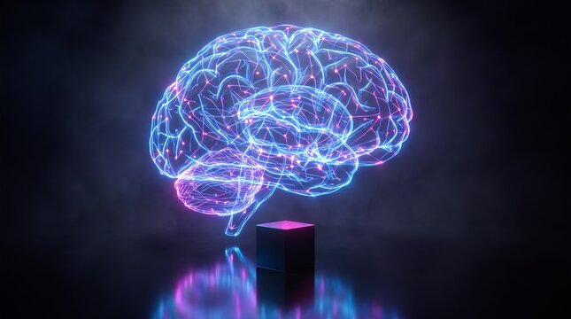 Sapphire and rose 3D minds mirror on a glassy cube