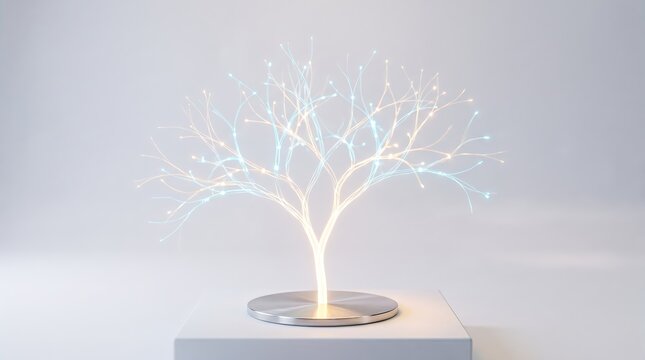 Slender 3D sapling sparks with amber and blue tips