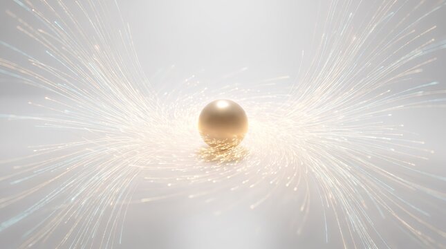 A golden sphere bursts into 3D radiant filaments