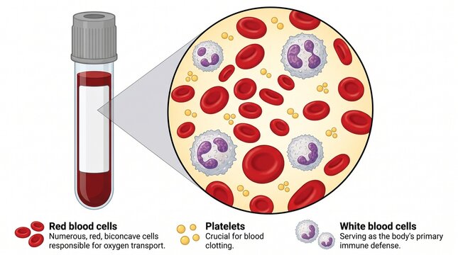 Human Blood Components Diagram with Red and White Cells